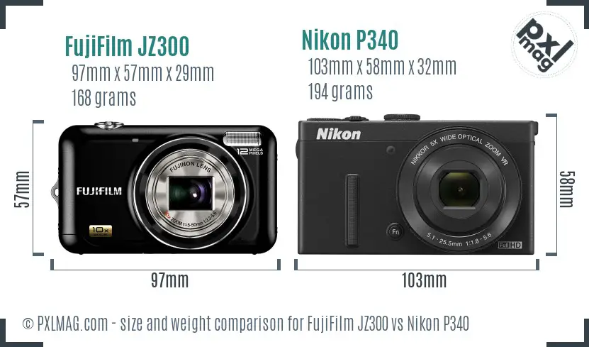 FujiFilm JZ300 vs Nikon P340 size comparison FujiFilm JZ300 vs Nikon P340 size comparison