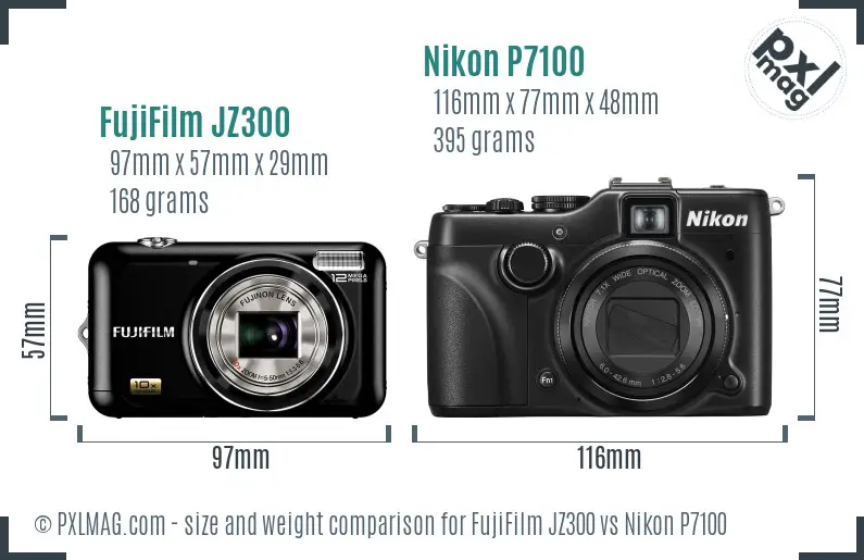FujiFilm JZ300 vs Nikon P7100 size comparison