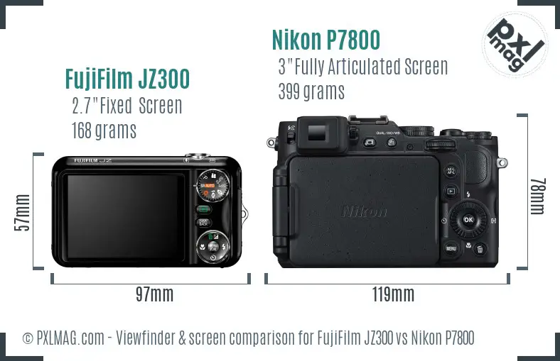 FujiFilm JZ300 vs Nikon P7800 Screen and Viewfinder comparison