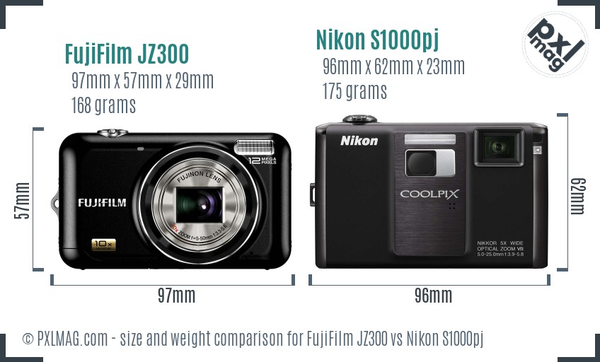 FujiFilm JZ300 vs Nikon S1000pj size comparison FujiFilm JZ300 vs Nikon S1000pj size comparison