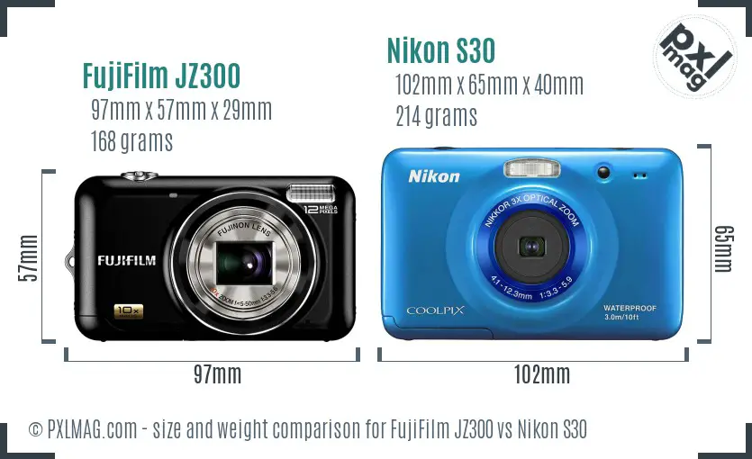 FujiFilm JZ300 vs Nikon S30 size comparison FujiFilm JZ300 vs Nikon S30 size comparison