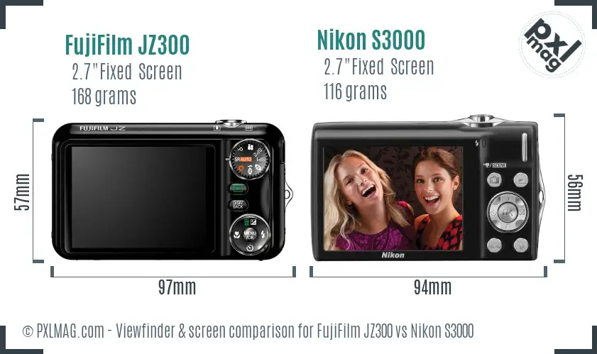 FujiFilm JZ300 vs Nikon S3000 Screen and Viewfinder comparison