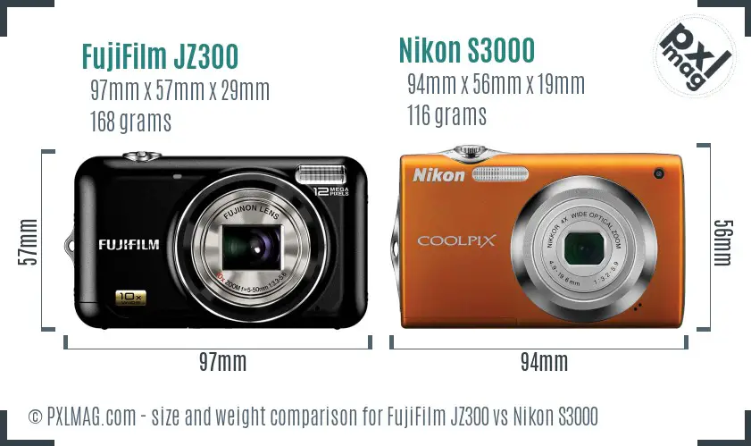 FujiFilm JZ300 vs Nikon S3000 size comparison