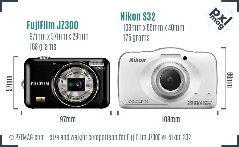 FujiFilm JZ300 vs Nikon S32 size comparison FujiFilm JZ300 vs Nikon S32 size comparison