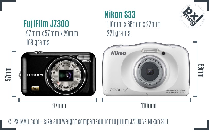 FujiFilm JZ300 vs Nikon S33 size comparison