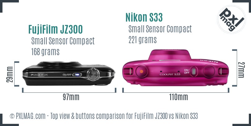 FujiFilm JZ300 vs Nikon S33 top view buttons comparison