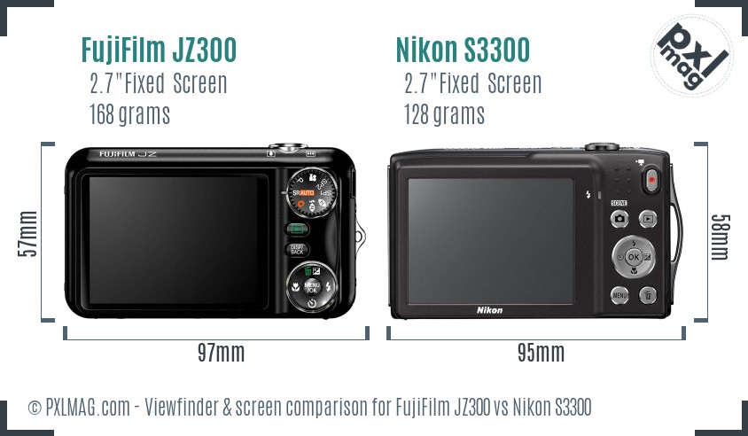 FujiFilm JZ300 vs Nikon S3300 Screen and Viewfinder comparison