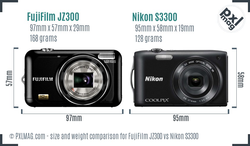 FujiFilm JZ300 vs Nikon S3300 size comparison