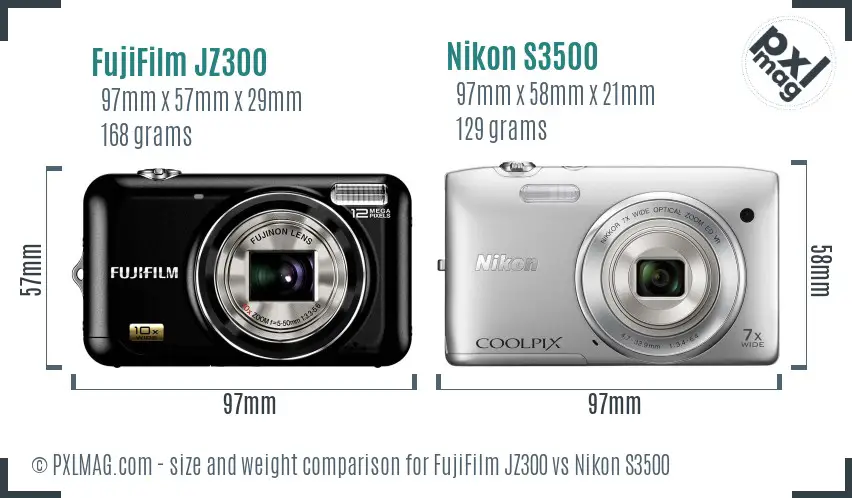 FujiFilm JZ300 vs Nikon S3500 size comparison FujiFilm JZ300 vs Nikon S3500 size comparison