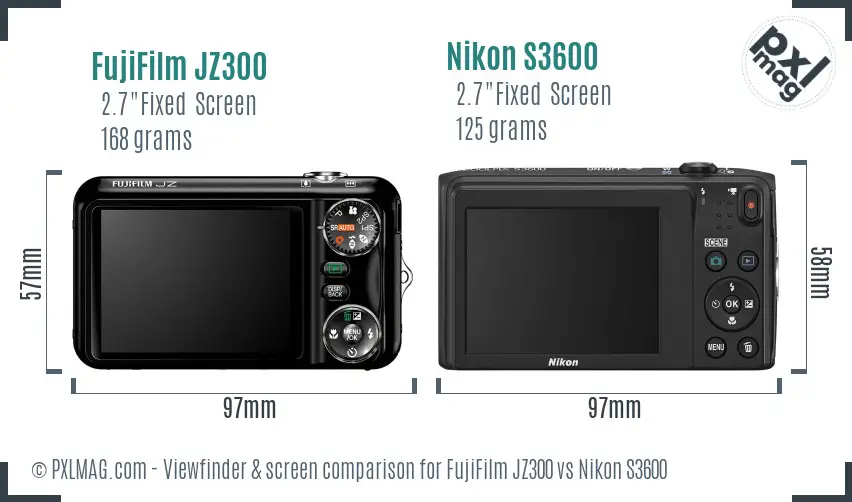 FujiFilm JZ300 vs Nikon S3600 Screen and Viewfinder comparison