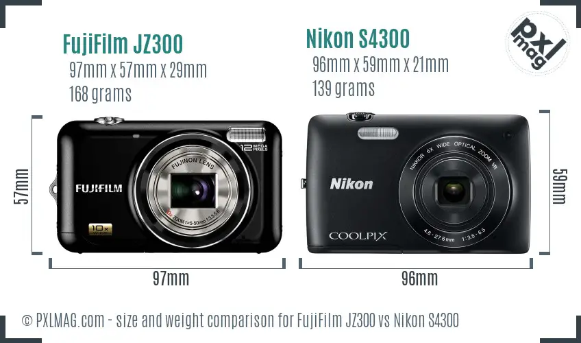 FujiFilm JZ300 vs Nikon S4300 size comparison FujiFilm JZ300 vs Nikon S4300 size comparison