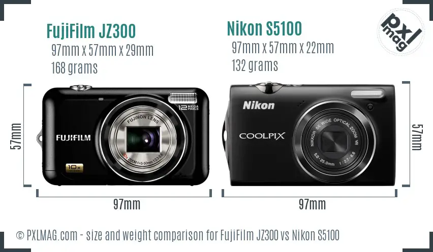 FujiFilm JZ300 vs Nikon S5100 size comparison