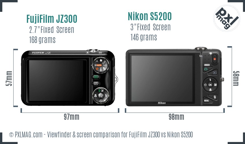 FujiFilm JZ300 vs Nikon S5200 Screen and Viewfinder comparison