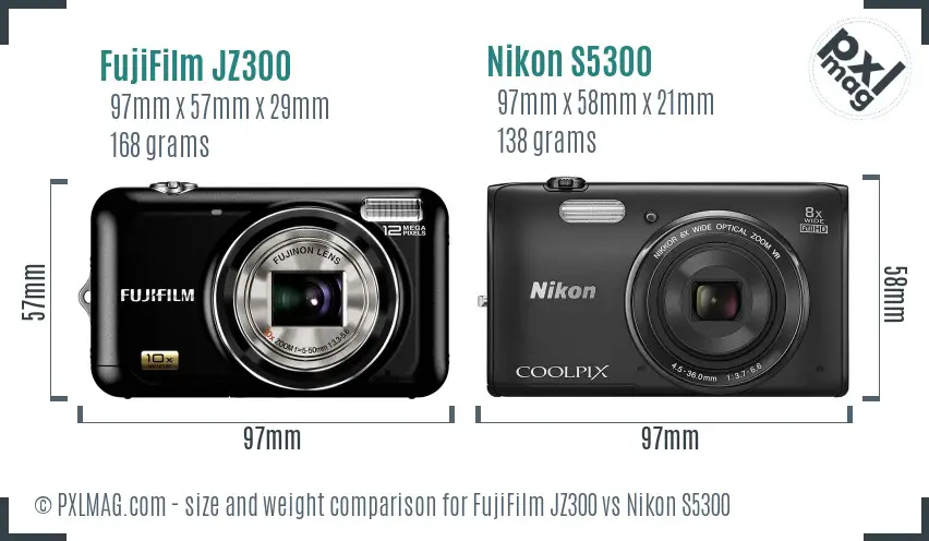 FujiFilm JZ300 vs Nikon S5300 size comparison