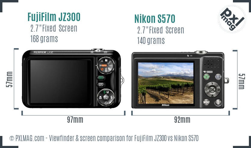 FujiFilm JZ300 vs Nikon S570 Screen and Viewfinder comparison