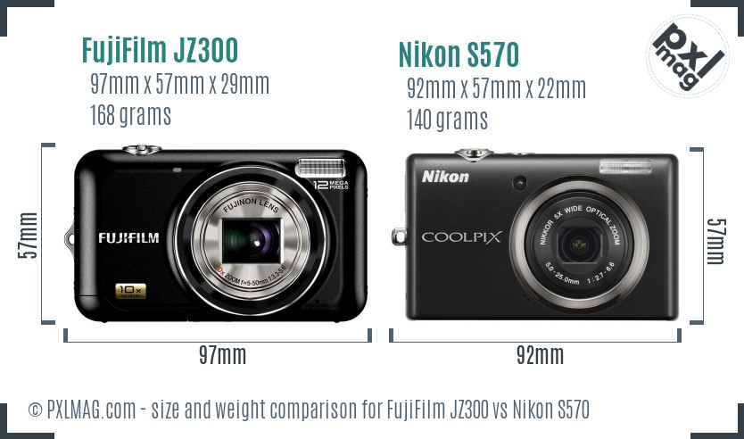 FujiFilm JZ300 vs Nikon S570 size comparison