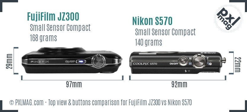 FujiFilm JZ300 vs Nikon S570 top view buttons comparison