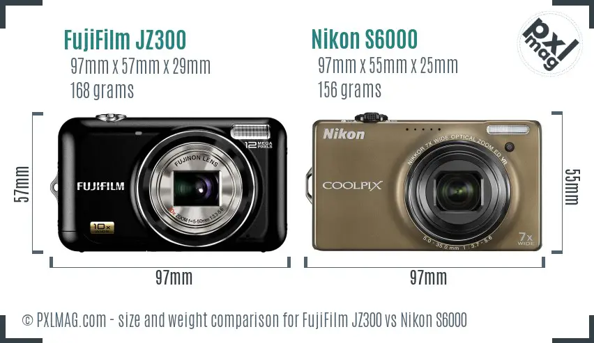 FujiFilm JZ300 vs Nikon S6000 size comparison