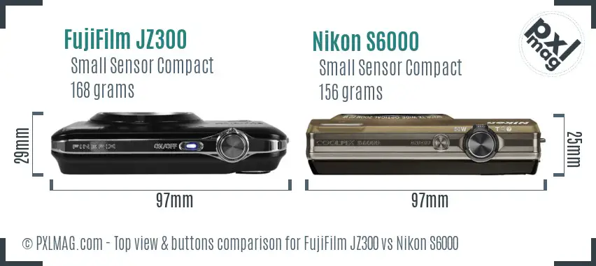 FujiFilm JZ300 vs Nikon S6000 top view buttons comparison