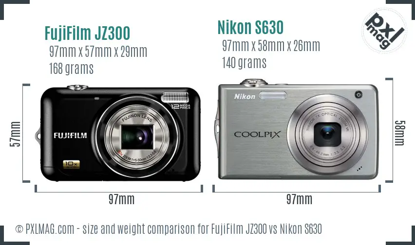 FujiFilm JZ300 vs Nikon S630 size comparison FujiFilm JZ300 vs Nikon S630 size comparison