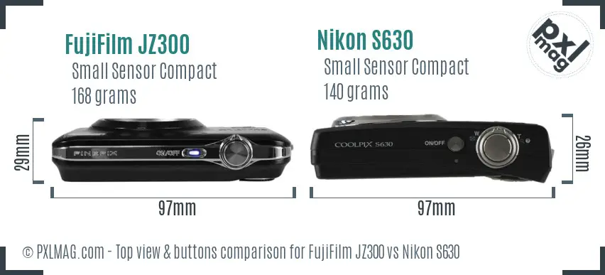 FujiFilm JZ300 vs Nikon S630 top view buttons comparison FujiFilm JZ300 vs Nikon S630 top view buttons comparison