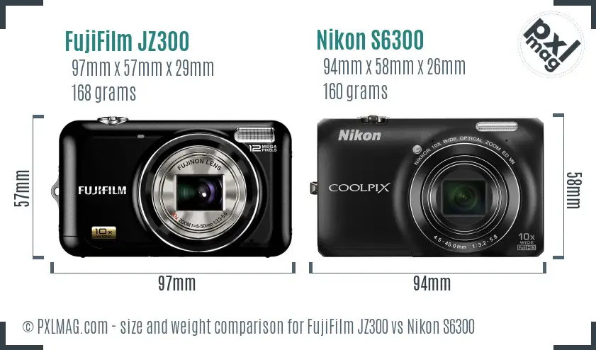 FujiFilm JZ300 vs Nikon S6300 size comparison