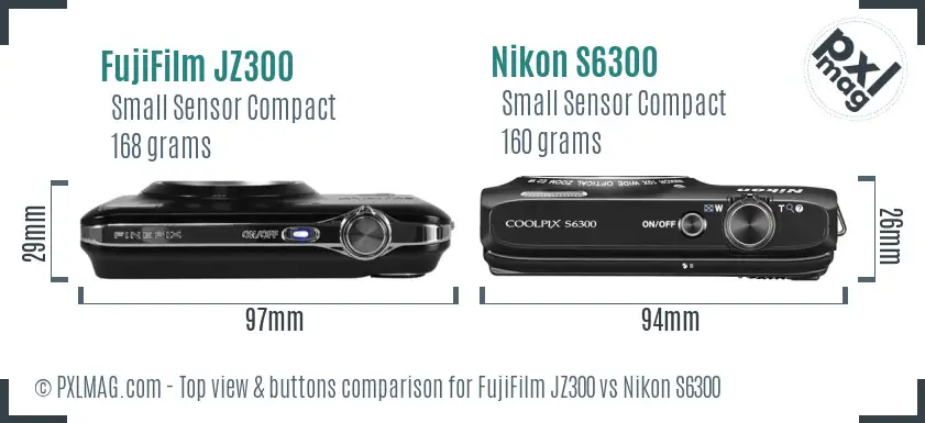 FujiFilm JZ300 vs Nikon S6300 top view buttons comparison