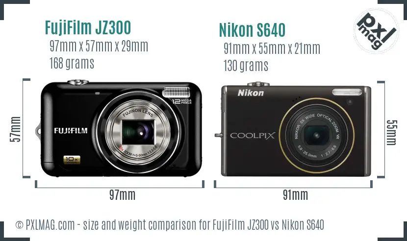 FujiFilm JZ300 vs Nikon S640 size comparison