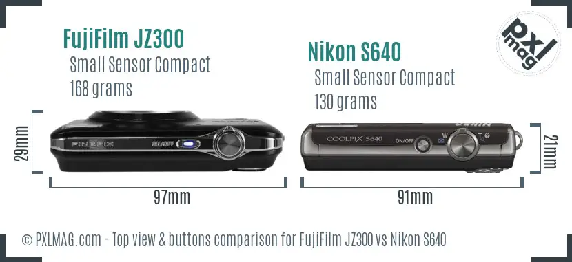 FujiFilm JZ300 vs Nikon S640 top view buttons comparison