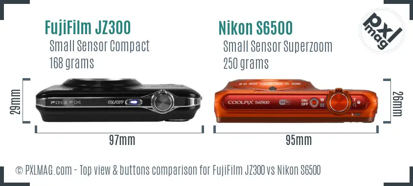 FujiFilm JZ300 vs Nikon S6500 top view buttons comparison