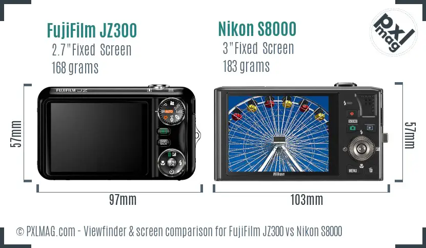 FujiFilm JZ300 vs Nikon S8000 Screen and Viewfinder comparison