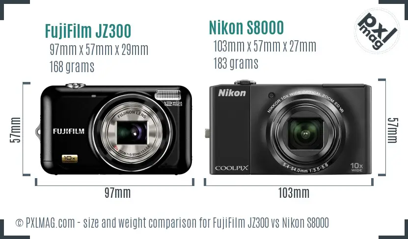 FujiFilm JZ300 vs Nikon S8000 size comparison