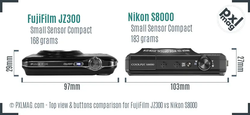 FujiFilm JZ300 vs Nikon S8000 top view buttons comparison