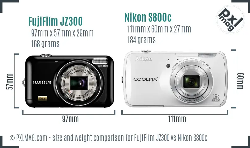 FujiFilm JZ300 vs Nikon S800c size comparison