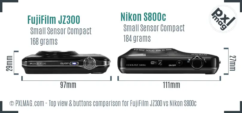 FujiFilm JZ300 vs Nikon S800c top view buttons comparison