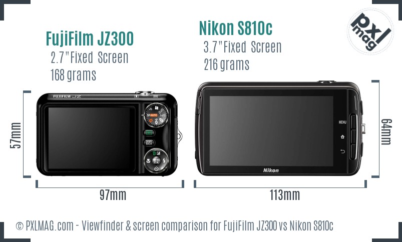 FujiFilm JZ300 vs Nikon S810c Screen and Viewfinder comparison