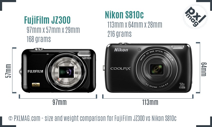 FujiFilm JZ300 vs Nikon S810c size comparison