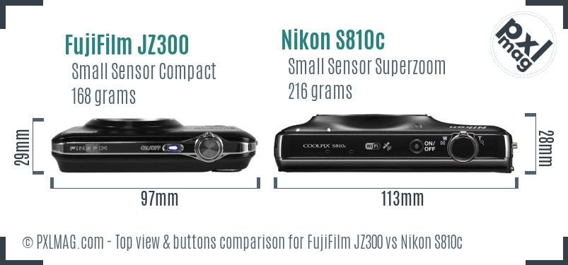 FujiFilm JZ300 vs Nikon S810c top view buttons comparison