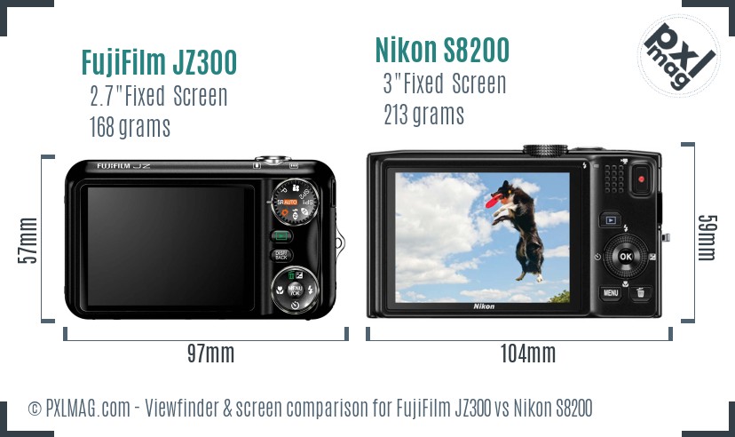 FujiFilm JZ300 vs Nikon S8200 Screen and Viewfinder comparison