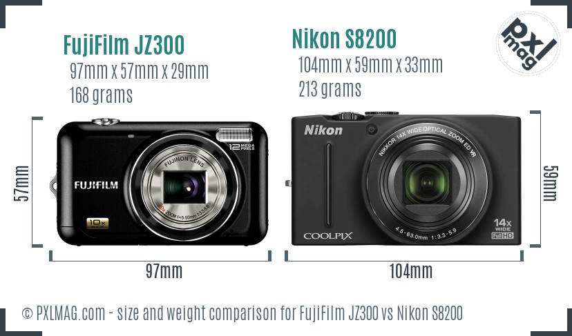 FujiFilm JZ300 vs Nikon S8200 size comparison