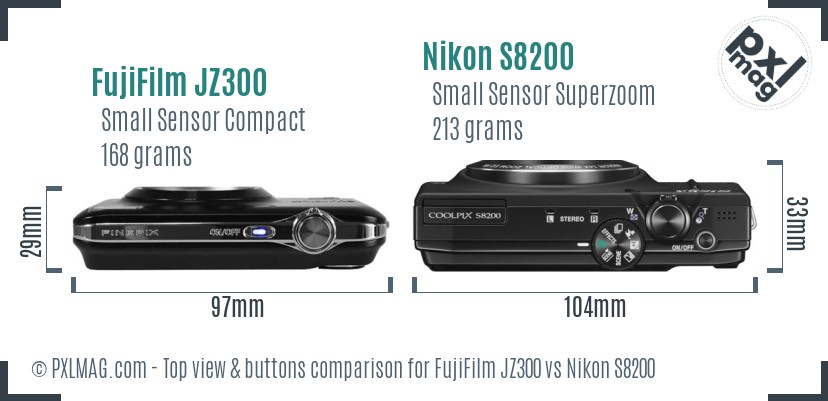 FujiFilm JZ300 vs Nikon S8200 top view buttons comparison