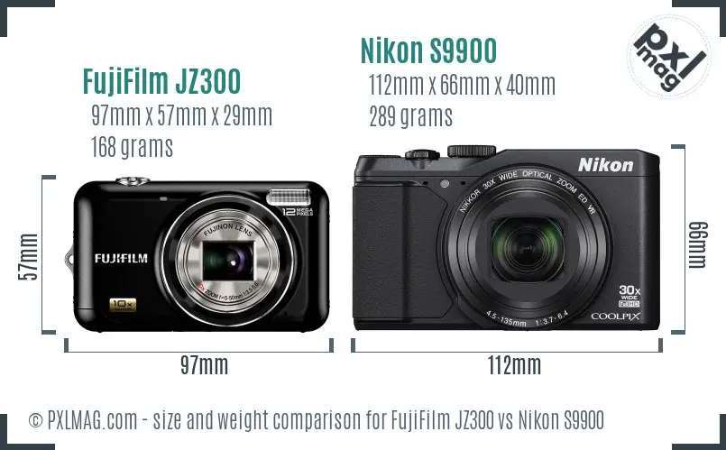 FujiFilm JZ300 vs Nikon S9900 size comparison