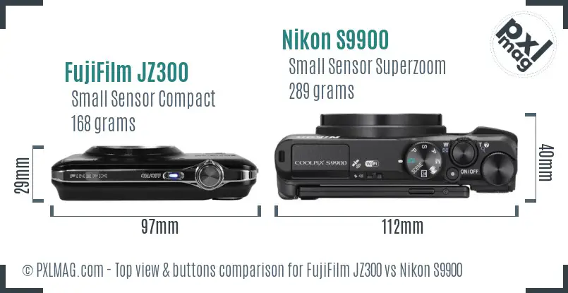 FujiFilm JZ300 vs Nikon S9900 top view buttons comparison