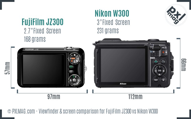 FujiFilm JZ300 vs Nikon W300 Screen and Viewfinder comparison