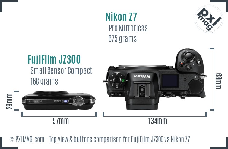 FujiFilm JZ300 vs Nikon Z7 top view buttons comparison