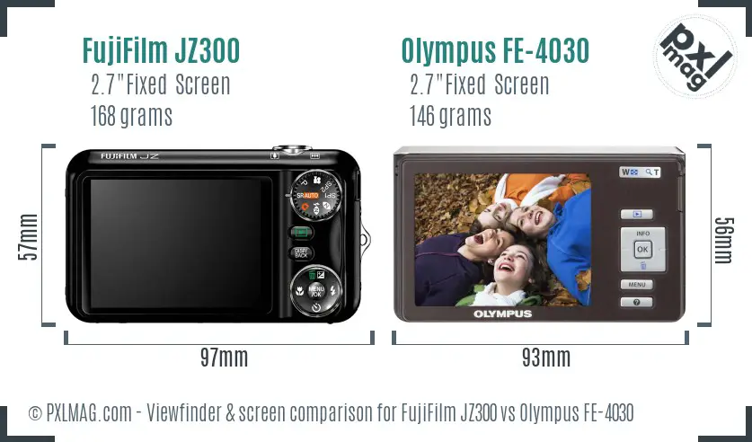 FujiFilm JZ300 vs Olympus FE-4030 Screen and Viewfinder comparison
