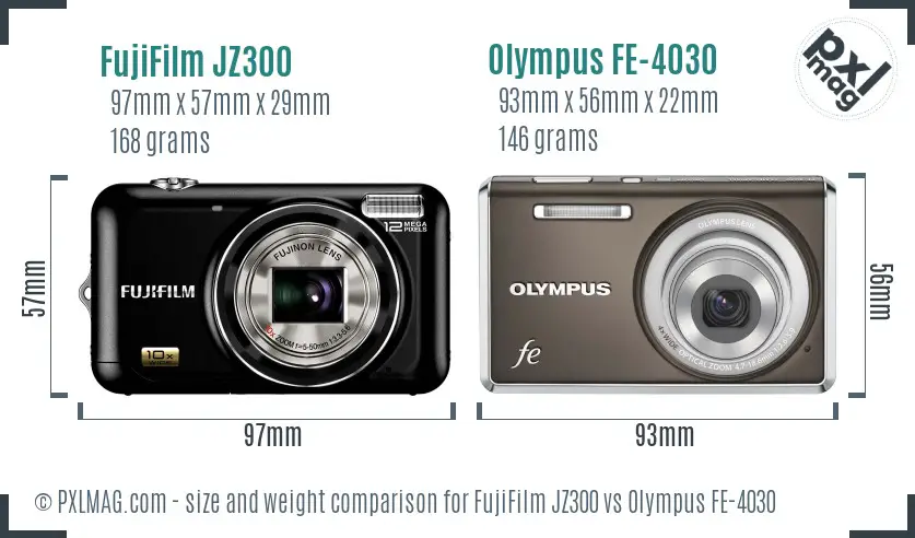 FujiFilm JZ300 vs Olympus FE-4030 size comparison