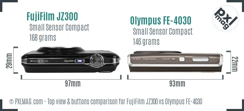 FujiFilm JZ300 vs Olympus FE-4030 top view buttons comparison