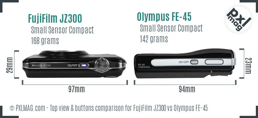 FujiFilm JZ300 vs Olympus FE-45 top view buttons comparison