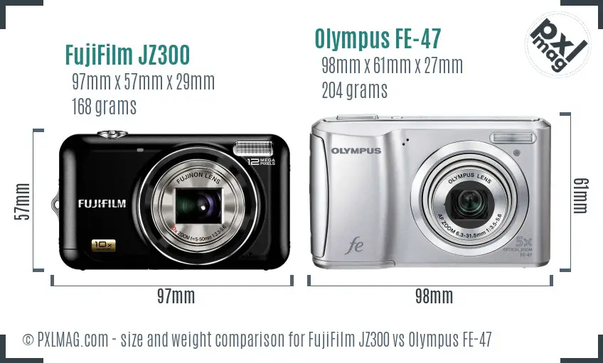 FujiFilm JZ300 vs Olympus FE-47 size comparison